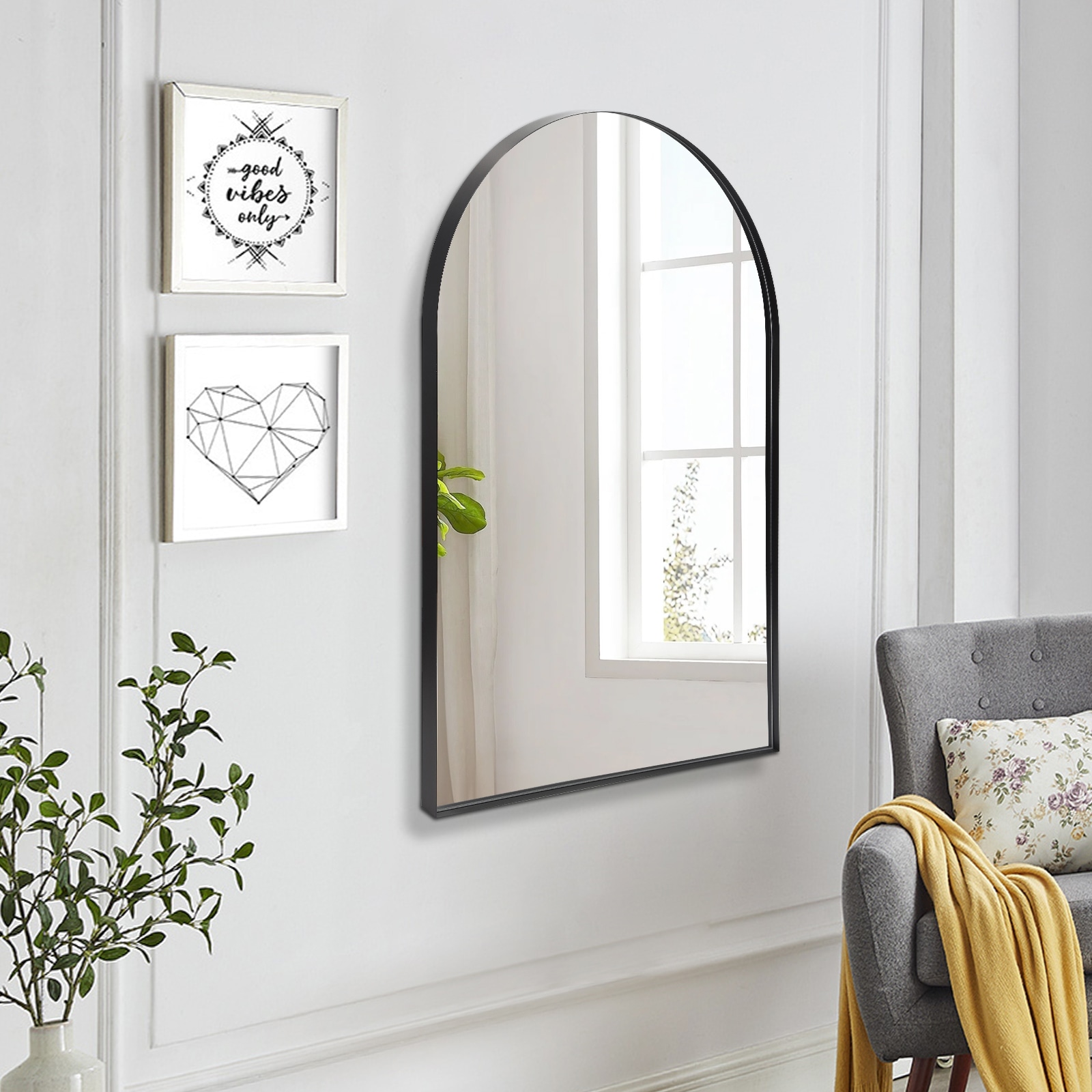 Arched Bathroom Mirror With Modern Black Metal Frame Wall Decor_voghion.com